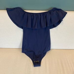 XXS JCrew Navy Ruffle Trim Bodysuit EUC